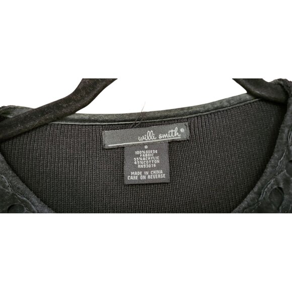 Willi Smith Black Suede Trim Zip Front Knit Jacket Cardigan Women’s Size S - Picture 5 of 10